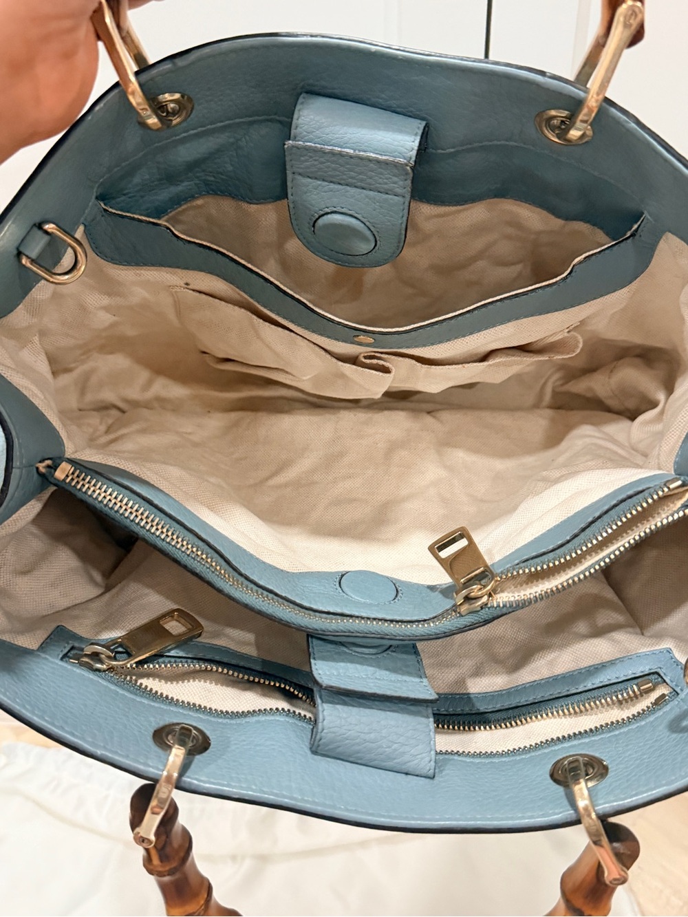Gucci Light Blue Bamboo Handle Leather Tote + COA and Dust Bag - Picture 12 of 16